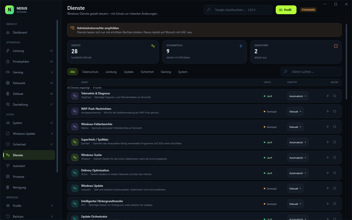 Nexus Optimizer services page